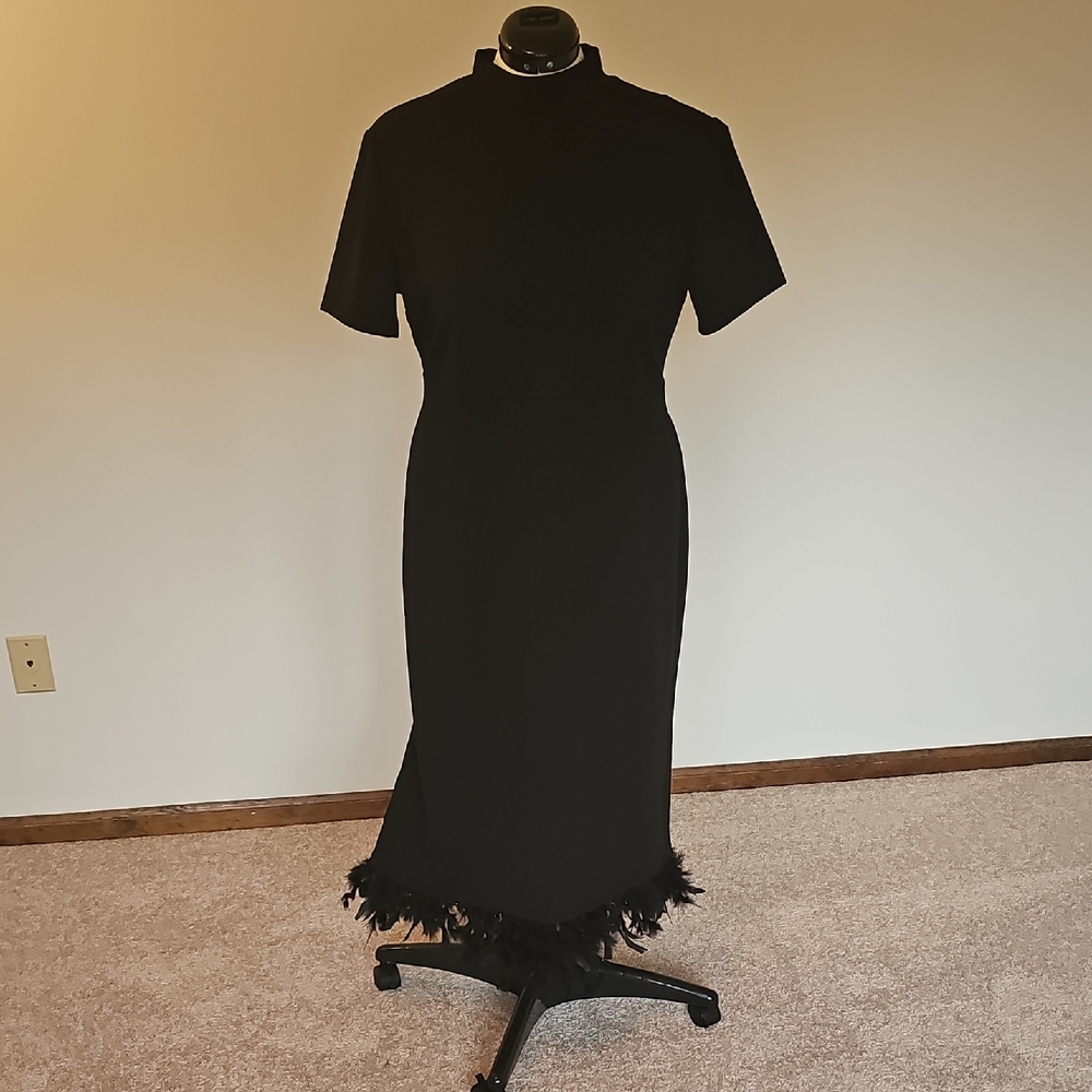 STYLEWE Black Midi Dress with Feather Detail